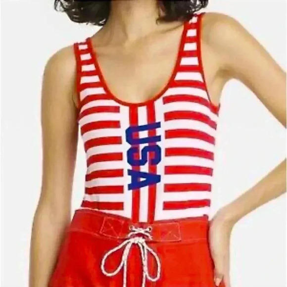 Isaac Morris Women's USA Striped Graphic Bodysuit - Picture 1 of 7